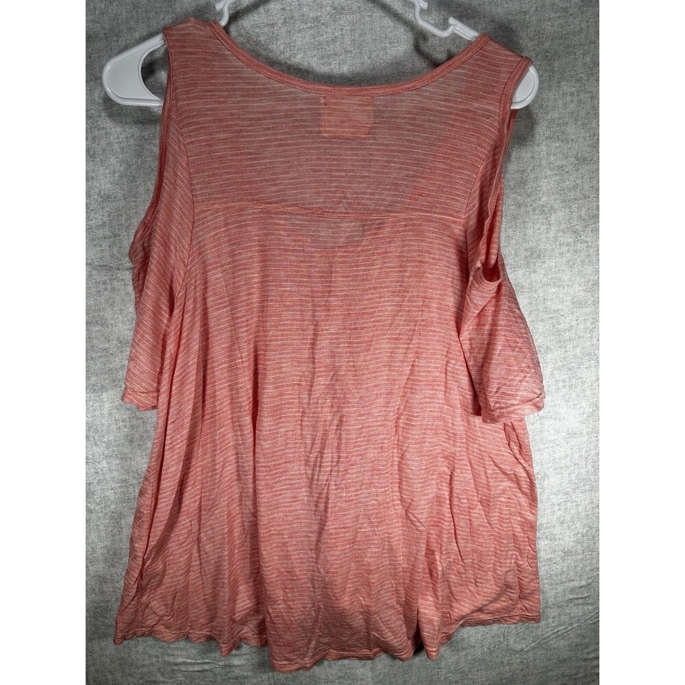 Pen Paper Cold Shoulder Knit Pink Striped Top Women’s Size Large Semi Sheer - Picture 6 of 7